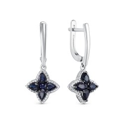 Серьги Длинные из белого золота с камнями Бриллиант, Сапфир