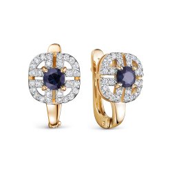 Серьги из красного золота с камнями Бриллиант, Сапфир