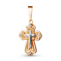 Cruce din aur roșu cu pietre Cubic Zirconia Incolor