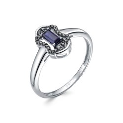 Inel din aur alb cu pietre Diamant negru, Safir