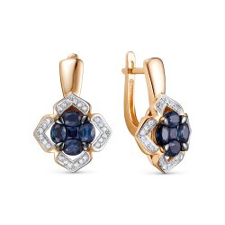 Серьги из красного золота с камнями Бриллиант, Сапфир