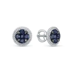 Cercei Pusete din aur alb cu Diamant, Safir