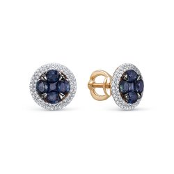 Cercei Pusete din aur roșu cu pietre Diamant, Safir