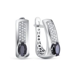 Серьги из белого золота с камнями Бриллиант, Сапфир