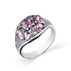 Inel din aur alb cu Diamant, Safir roz