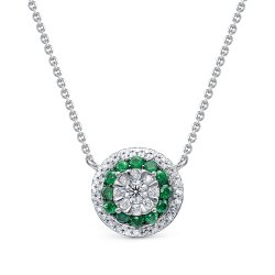 Colier din aur alb cu pietre Diamant, Smarald