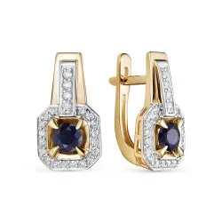 Серьги из красного золота с камнями Бриллиант, Сапфир