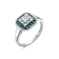 Inel din aur alb cu pietre Diamant, Smarald