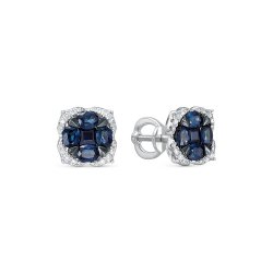 Cercei Pusete din aur alb cu pietre Diamant, Safir
