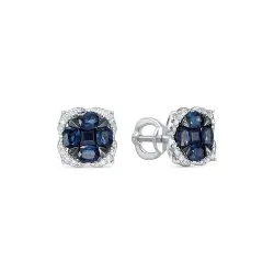 Cercei Pusete din aur alb cu Diamant, Safir