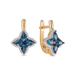 Серьги из красного золота с камнями Бриллиант, Сапфир