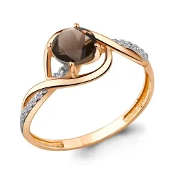 Inel din aur roșu cu Cubic Zirconia Incolor, Cuarț fumuriu