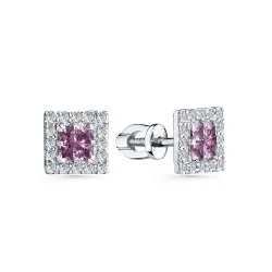 Cercei Pusete din aur alb cu Diamant, Safir roz