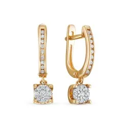 Серьги Длинные из красного золота с камнями Бриллиант