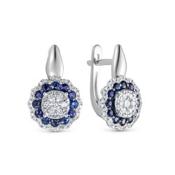 Серьги из белого золота с камнями Бриллиант, Сапфир
