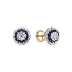 Cercei Pusete din aur roșu cu pietre Diamant, Safir