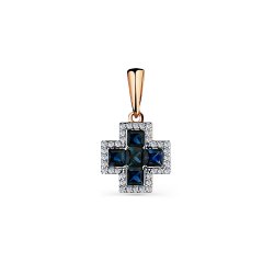 Cruce din aur roșu cu pietre Diamant, Safir