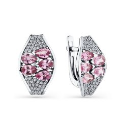 Серьги из белого золота с камнями Бриллиант, Сапфир розовый