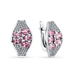 Cercei din aur alb cu Diamant, Safir roz