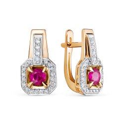 Серьги из красного золота с камнями Бриллиант, Рубин