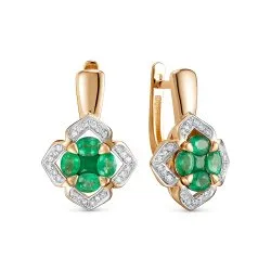 Серьги из красного золота с камнями Бриллиант, Изумруд