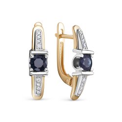 Серьги из красного золота с камнями Бриллиант, Сапфир