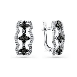 Серьги из белого золота с камнями Бриллиант, Черный бриллиант