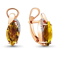 Серьги из красного золота с камнями Фианит, Цитрин