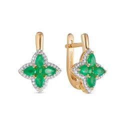 Серьги из красного золота с камнями Бриллиант, Изумруд