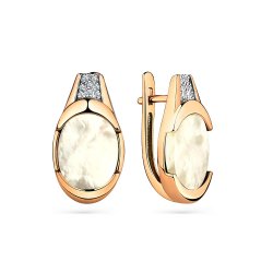 Cercei din aur roșu cu pietre Cubic Zirconia Incolor, Sidef Alb