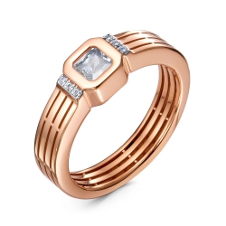 Inel din aur roșu cu pietre Cubic Zirconia Incolor