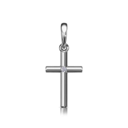 Cruce din aur alb cu pietre Cubic Zirconia Incolor