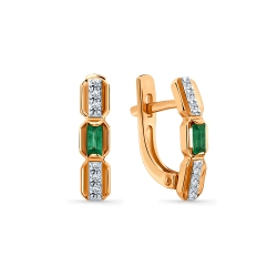 Cercei din aur roșu cu pietre Diamant, Smarald
