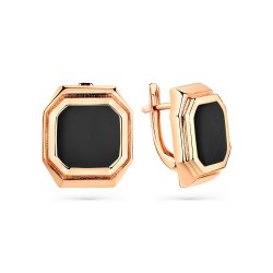 Серьги из красного золота с камнями Агат черный