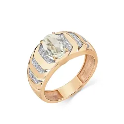 Inel din aur roșu cu Cubic Zirconia Incolor, Prasiolit