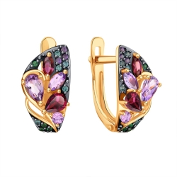Cercei din aur roșu cu pietre Cubic Zirconia Colorat, Ametist și Rodolit