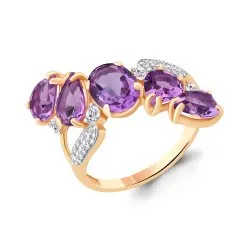 Inel din aur roșu cu Cubic Zirconia Incolor, Ametist