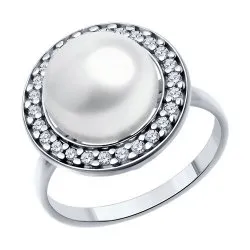 Inel din argint cu Cubic Zirconia Incolor, Perla Albă