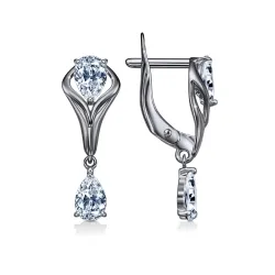 Серьги Длинные из белого золота с камнями Фианит