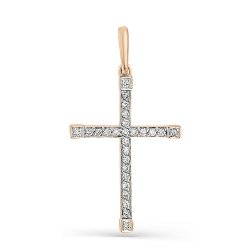 Крестик из красного золота с камнями Бриллиант