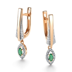 Cercei Suspendați din aur roșu cu pietre Diamant, Smarald