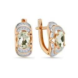 Cercei din aur roșu cu Cubic Zirconia Incolor, Prasiolit