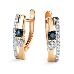 Cercei din aur roșu cu pietre Diamant, Safir