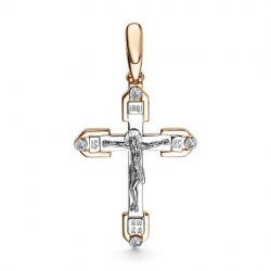 Cruce din aur roșu cu pietre Diamant