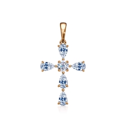 Cruce din aur roșu cu Cubic Zirconia Incolor
