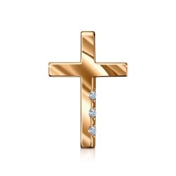 Cruce din aur roșu cu Cubic Zirconia Incolor