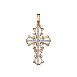 Cruce din aur roșu cu Cubic Zirconia Incolor