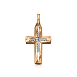 Cruce din aur roșu cu Cubic Zirconia Incolor