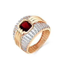 Inel din aur roșu cu Cubic Zirconia Incolor, Granat