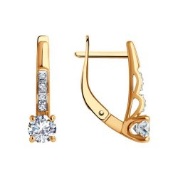 Cercei din aur roșu cu pietre Cubic Zirconia Incolor
